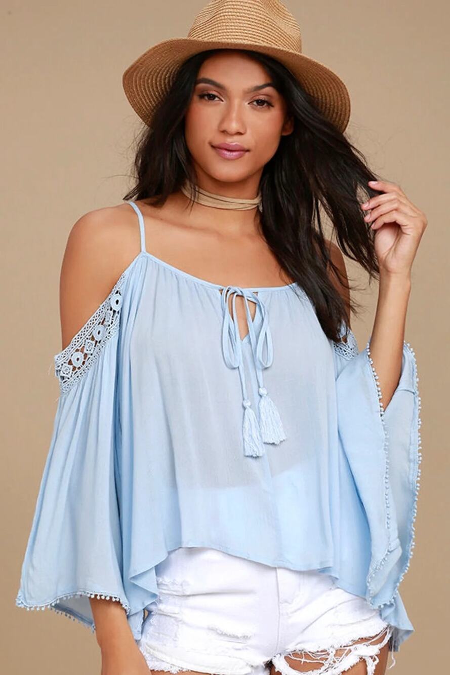 Lulu's Cold Shoulder Peasant Top Lightweight Flowy Boho Dreamy Romantic NWT